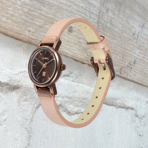 ASCOT CHOCOLATE AND NUDE LEATHER LADIES WATCH - OWL watches