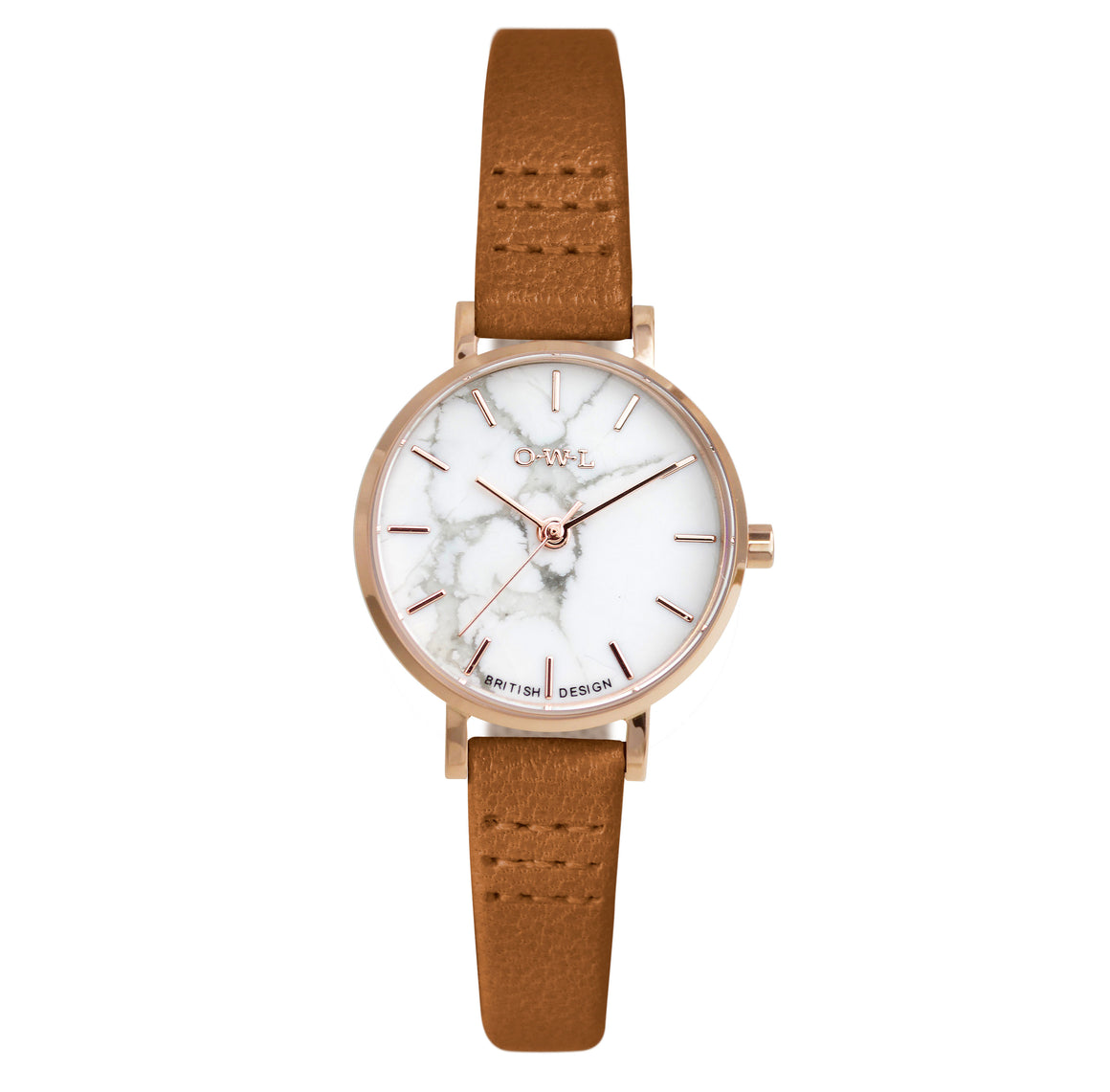 AMESBURY LADIES WATCH WITH HOWLITE NATURAL STONE DIAL, ROSE GOLD CASE & TAN LEATHER STRAP
