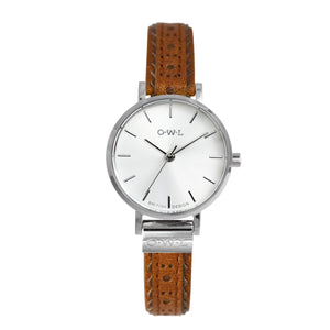ASHBOURNE LADIES WATCH WITH SILVER CASE & TAN BROGUE LEATHER STRAP
