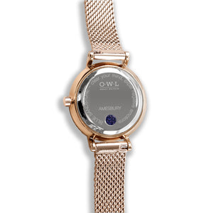 Amesbury Rose gold mesh watch with a Genuine Blue Sandstone - OWL watches
