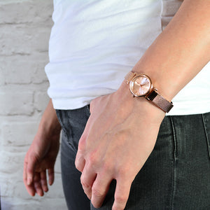 ASHBOURNE ROSE GOLD SMALL MESH WATCH - OWL watches