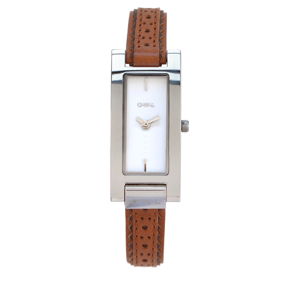 BROMPTON STEEL CASE WITH A CLEAN WHITE DIAL & A TAN BROGUE INSPIRED STRAP - OWL watches