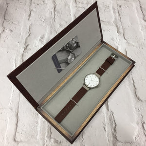 BRANCASTER STEEL & WHITE DIAL & NATURAL LEATHER STRAP WATCH - OWL watches