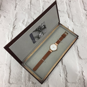 HELMSLEY ROSE GOLD CASE WITH BLUE DIAL & LEATHER STRAP - OWL watches