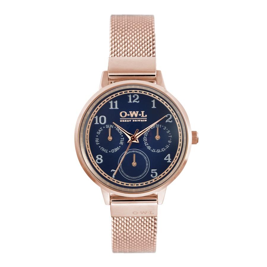 HELMSLEY ROSE GOLD CASE WITH BLUE DIAL & ROSE GOLD MESH STRAP - OWL watches