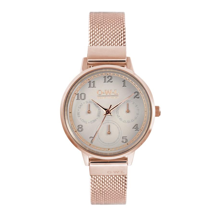 HELMSLEY ROSE GOLD CASE WITH MINK DIAL & ROSE GOLD MESH STRAP - OWL watches