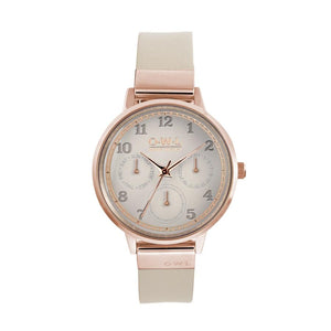 HELMSLEY ROSE GOLD CASE WITH MINK DIAL & LEATHER STRAP - OWL watches