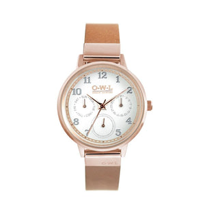 HELMSLEY ROSE GOLD CASE WITH SHELL WHITE DIAL & LEATHER STRAP - OWL watches