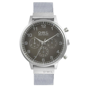 KINGSBRIDGE STEEL CASE, STONE GREY DIAL & STEEL MESH STRAP WATCH - OWL watches