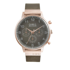 KINGSBRIDGE ROSE GOLD CASE, GREY STONE DIAL & STONE LEATHER STRAP WATCH - OWL watches