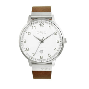 BRANCASTER STEEL & WHITE DIAL & NATURAL LEATHER STRAP WATCH - OWL watches