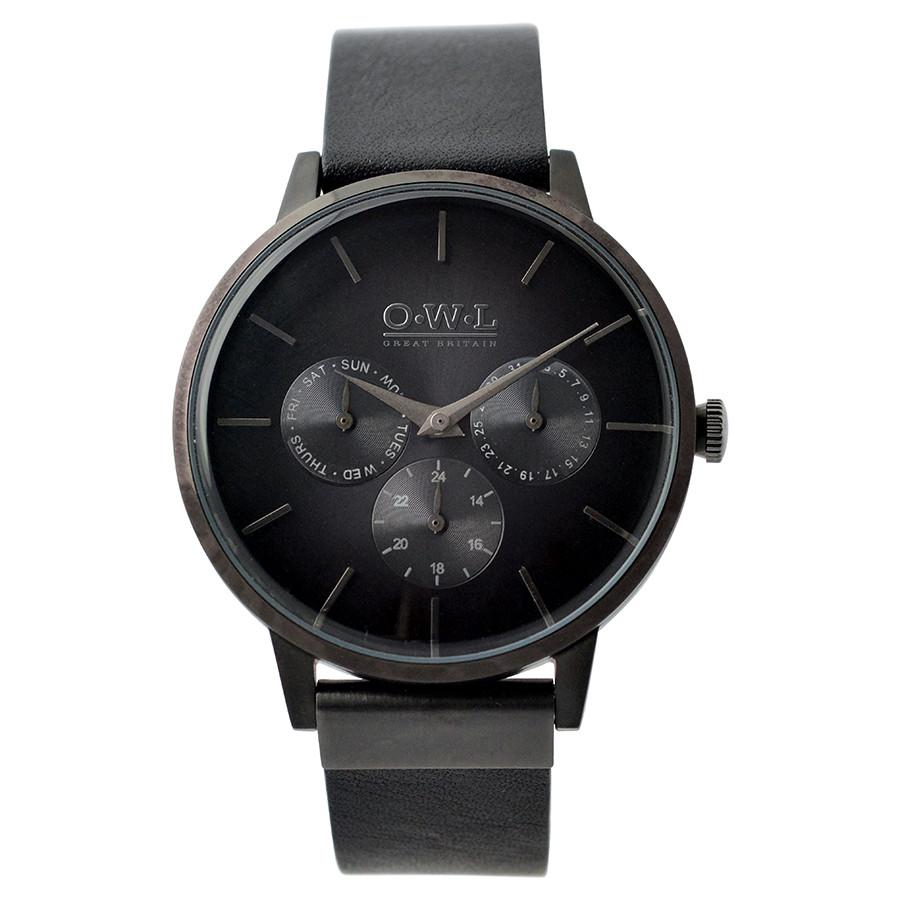 PEMBREY GENTLEMAN'S All BLACK LEATHER STRAP WATCH - OWL watches