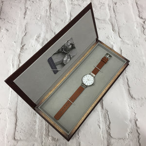 SUTTON STEEL CASE WITH SHELL WHITE DIAL & TAN LEATHER STRAP - OWL watches