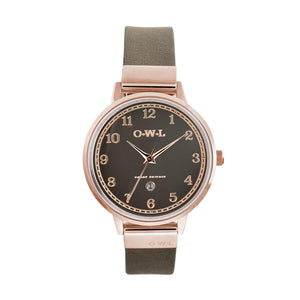 SUTTON ROSE GOLD CASE WITH WARM GREY DIAL & LEATHER STRAP - OWL watches