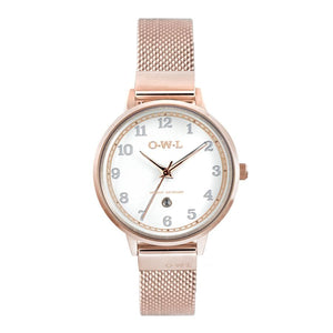 SUTTON ROSE GOLD CASE WITH SHELL WHITE DIAL & MESH STRAP - OWL watches