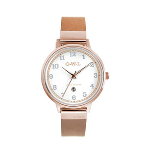 SUTTON ROSE GOLD CASE WITH SHELL WHITE DIAL & TAN LEATHER STRAP - OWL watches