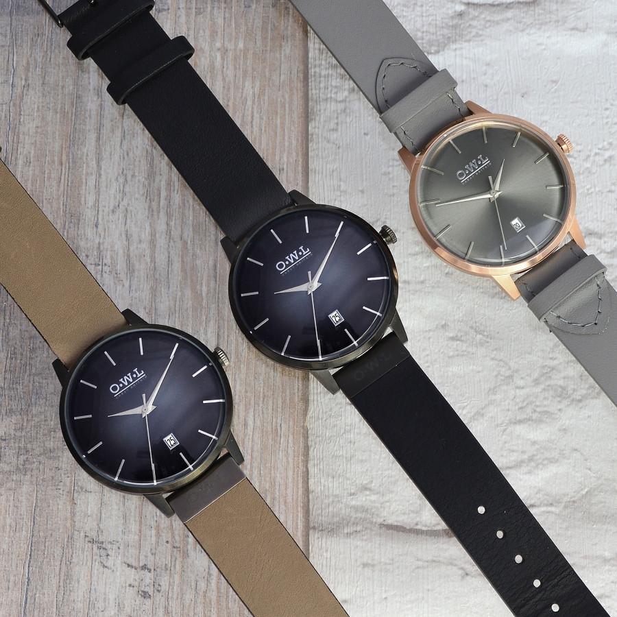 WALLOP GENTLEMAN'S ROSE GOLD & DARK GREY LEATHER STRAP WATCH - OWL watches