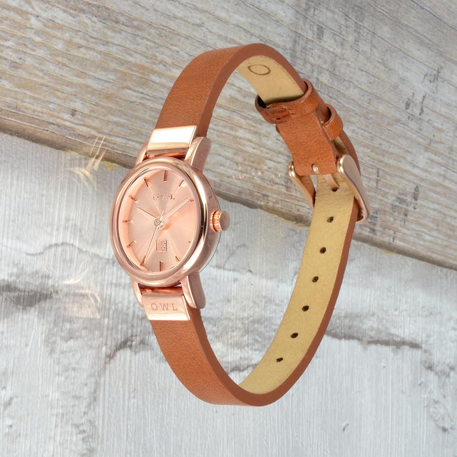 ASCOT ROSE GOLD AND TAN LEATHER WATCH - OWL watches