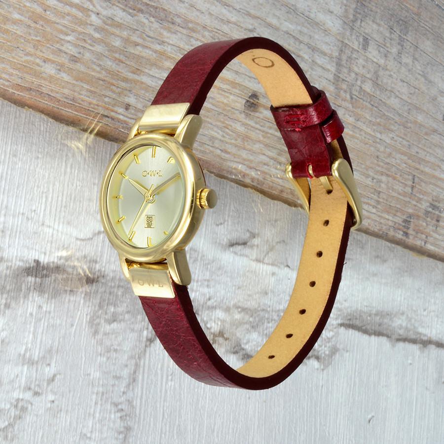 ASCOT GOLD AND OXBLOOD RED LEATHER LADIES WATCH - OWL watches