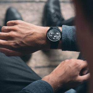 PEMBREY GENTLEMAN'S All BLACK LEATHER STRAP WATCH - OWL watches